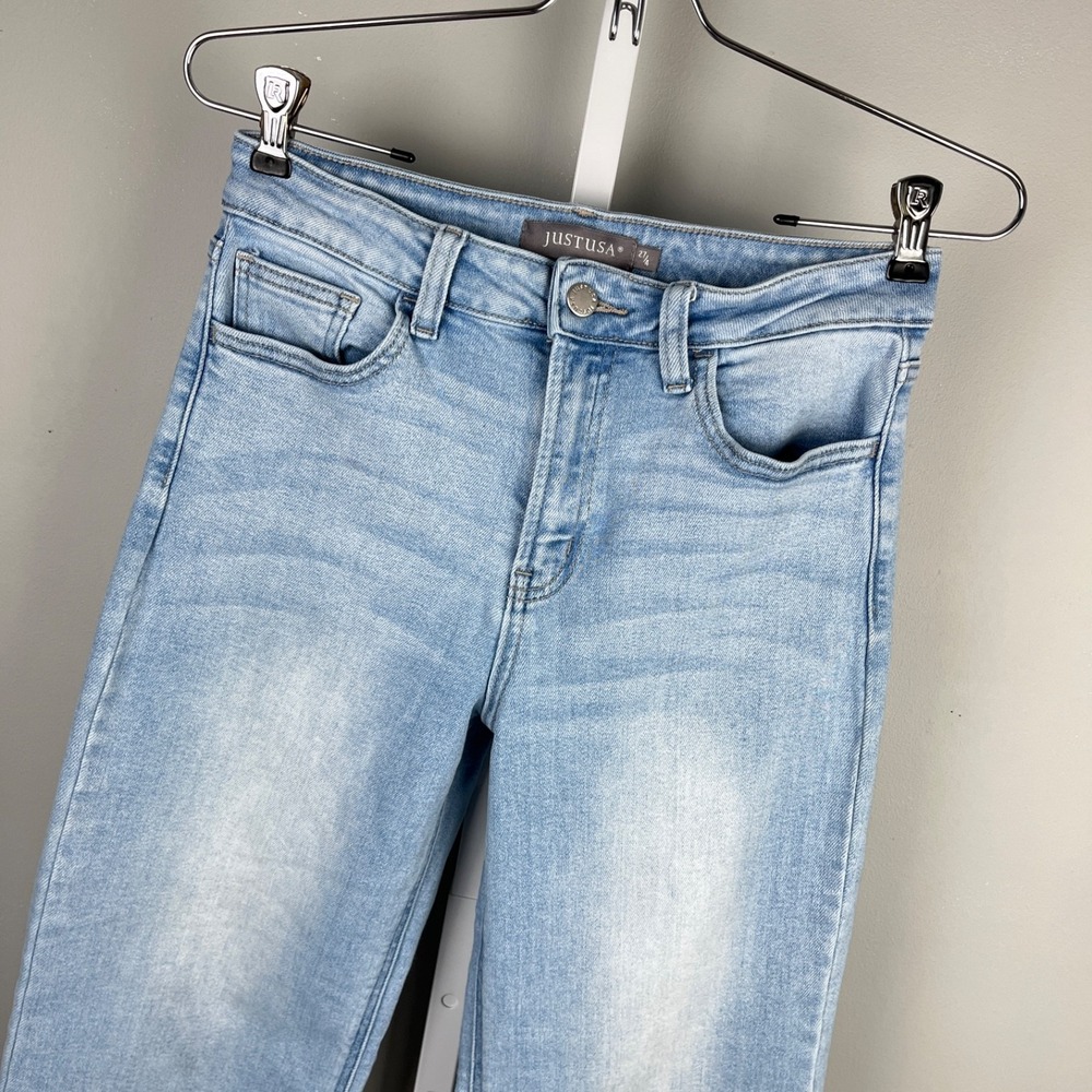 Just USA Denim Jeans Womens 27/4 Slim Wide Leg Light Wash Stretch Cotton